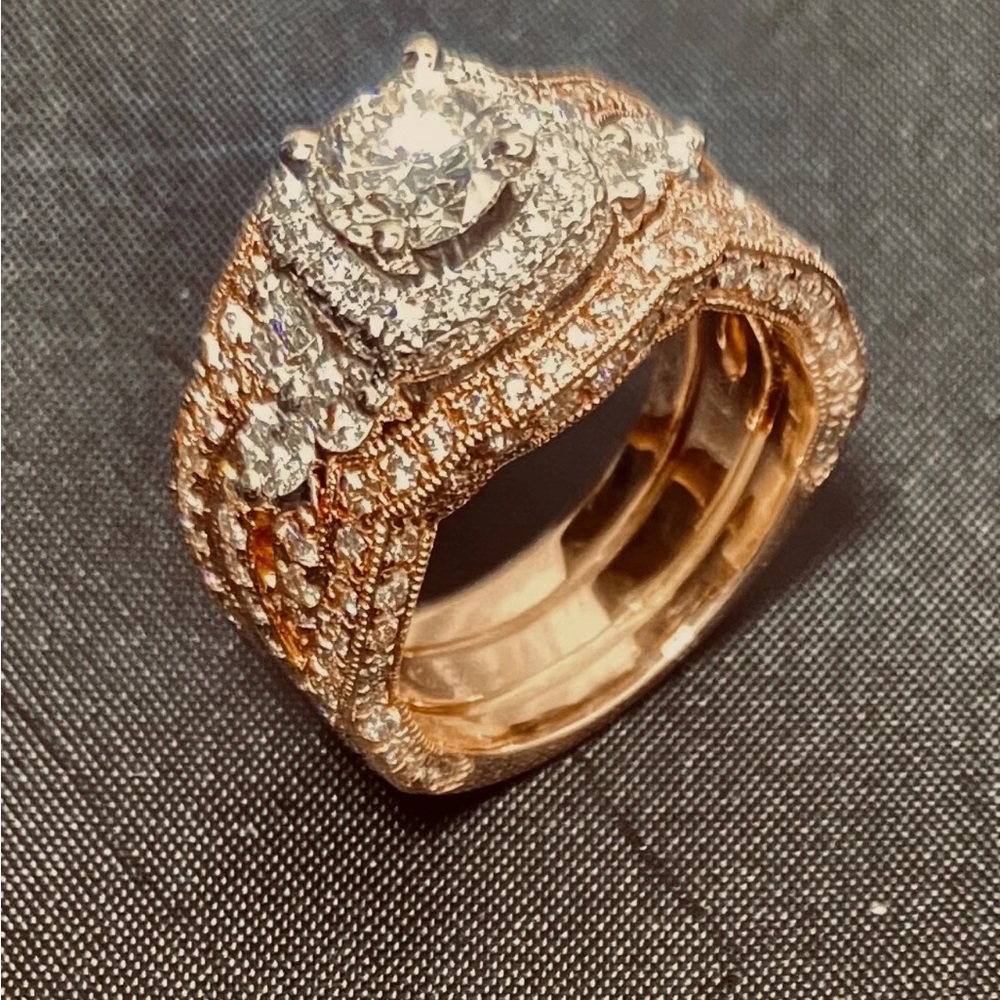 14k 2 tone rg/wg Neil Lane Halo Diamond Ring with 2 Bands 2.4 tcw.